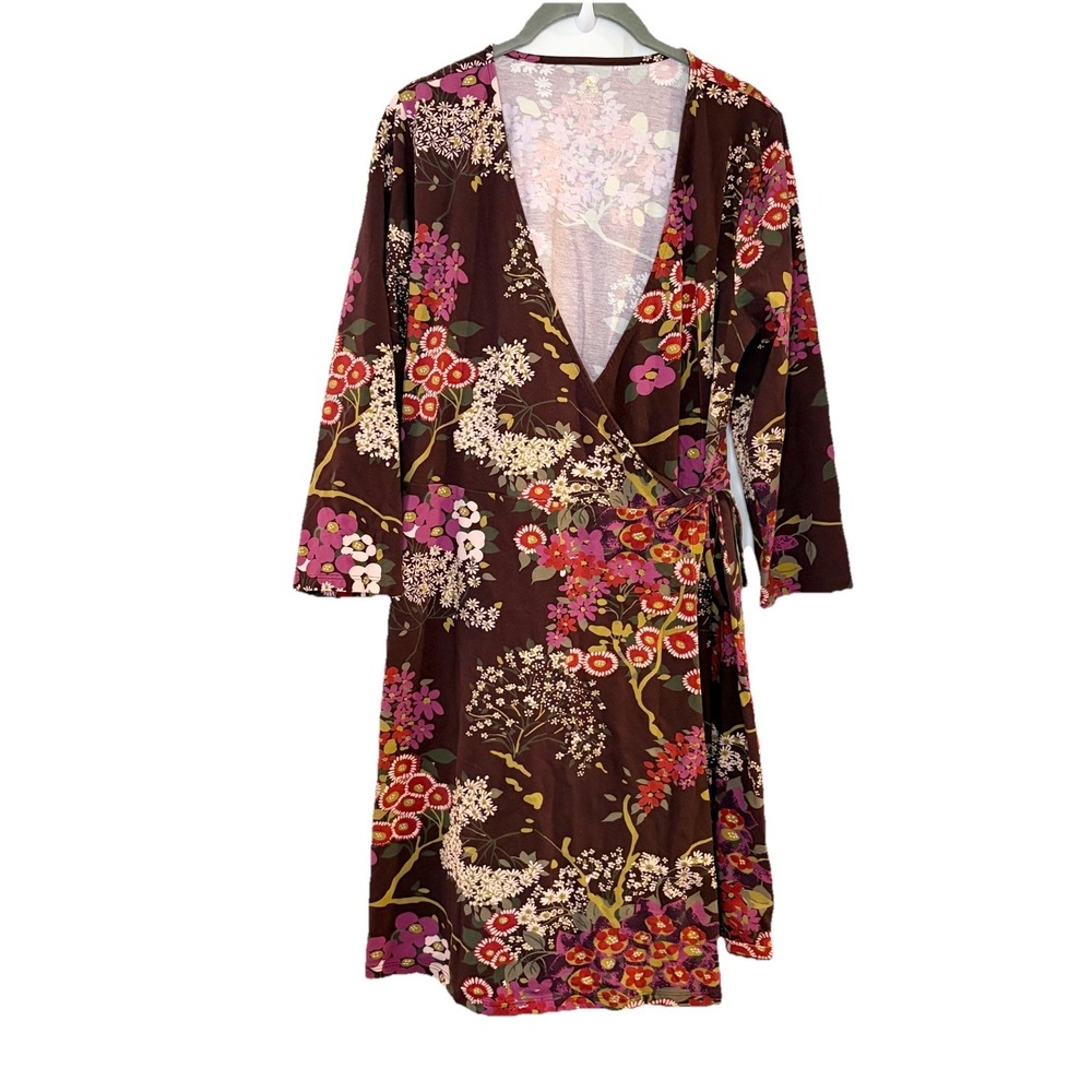 Spartina 449 Floral Wrap Dress Burgundy Floral Cotton Blend Made in Peru Size L